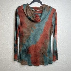 Soft Surroundings Tie Dye Cowl Neck Long Sleeve Flannel Sweater Size Small